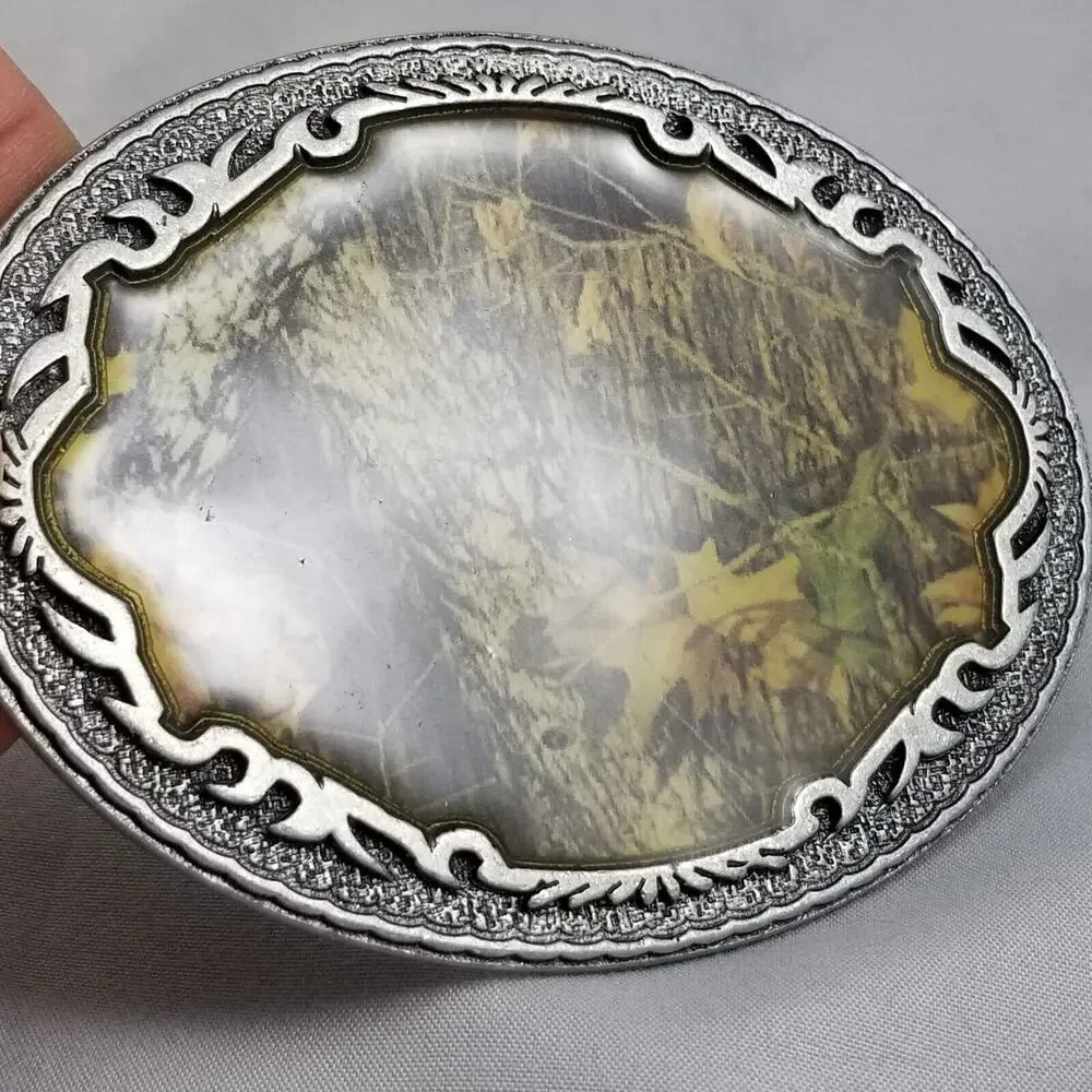 Belt Buckle Camouflaged Trees Leaves Picture Enamel Legends West 2006‎ USA Made